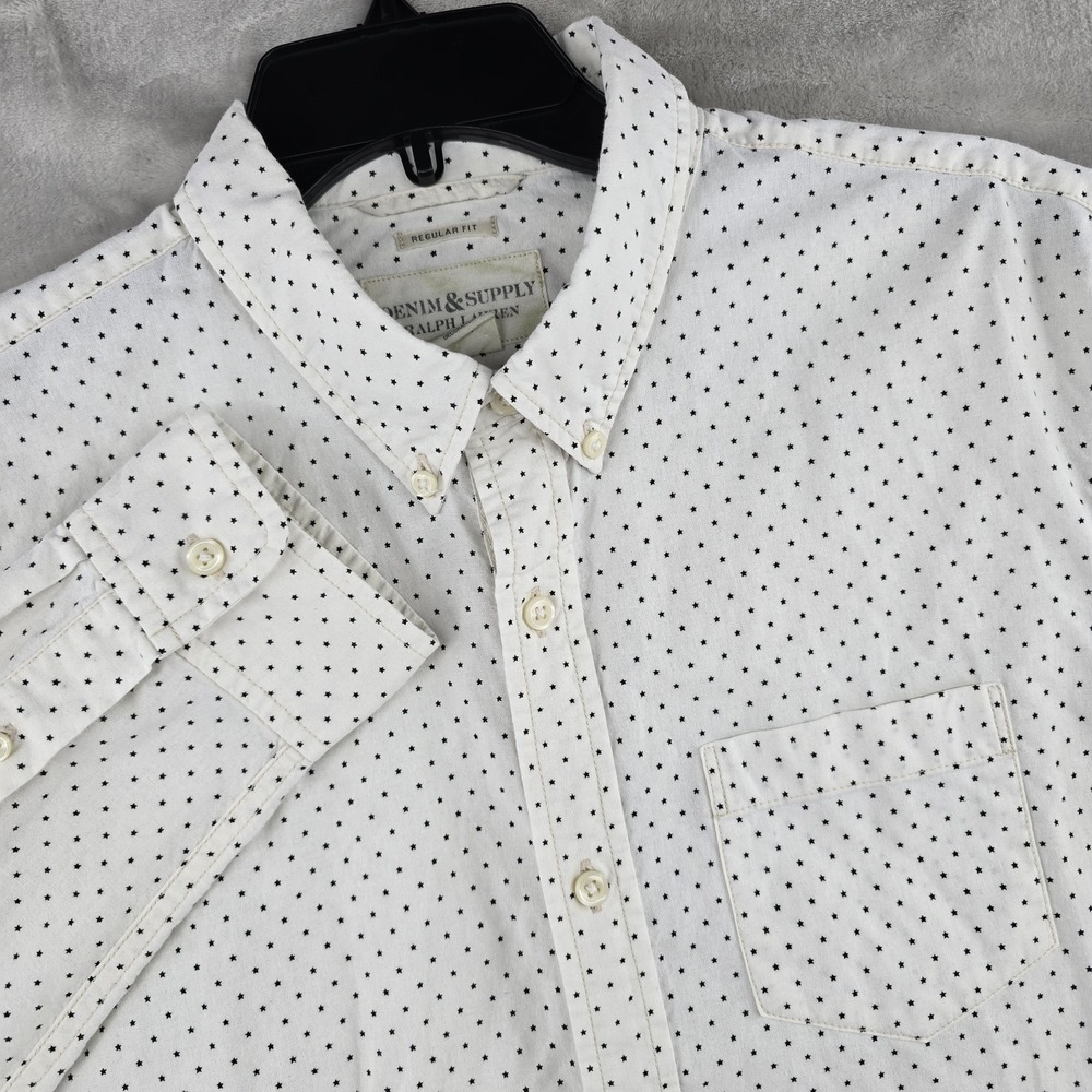 Ralph Lauren Denim & Supply‎ Mens Shirt Long Sleeve Stars Size Large White
